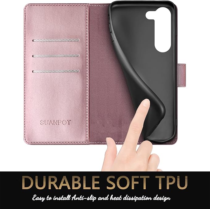SUANPOT for Samsung Galaxy S23 5G Wallet case with RFID Blocking Credit Card Holder,Flip Book PU Leather Protective Cover Women Men for Samsung S23 Phone case Rose Gold