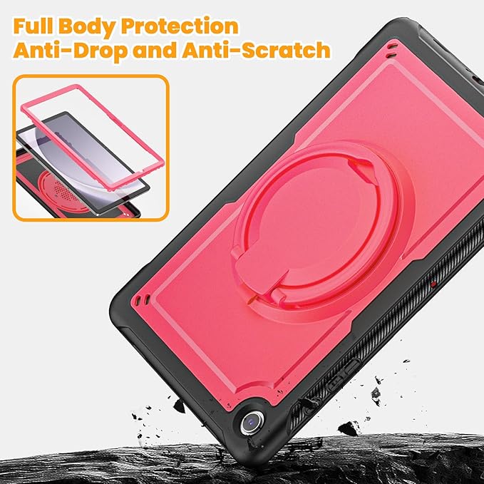Case for Samsung Galaxy Tab A9 Plus/ A9+ 11 Inch 2023, Lightweight Shockproof Drop-Proof Case, 360° Rotating Handle Stand, Adjustable Shoulder Strap& Pencil Holder (Pink)