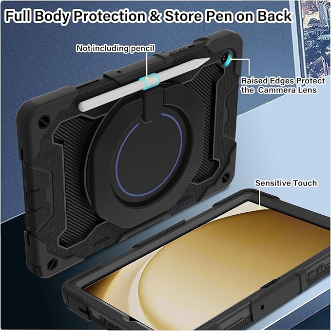 ROISKIN Case for Galaxy Tab A9 Plus 5G/ A9+ 11 Inch with HD Screen Protector & Shoulder Strap,Heavy Duty Military Case for Samsung Galaxy A9 Plus SM-X210/X216/X218 - Rotating Stand for Kids