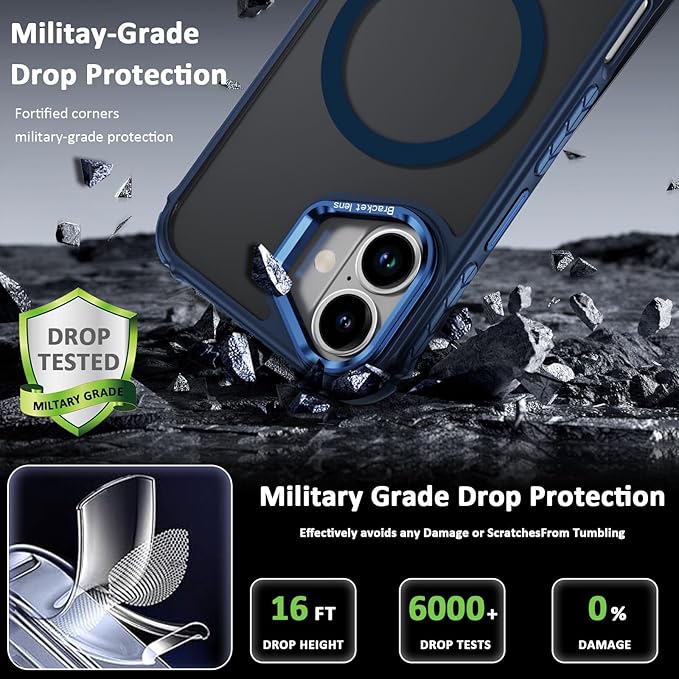 16 Plus Case for iPhone 16 Plus Phone, 6.7 Inch, with Stand [Compatible with MagSafe] Heavy Duty Rugged Drop Protection Cover, for iPhone 16 Plus Case Blue