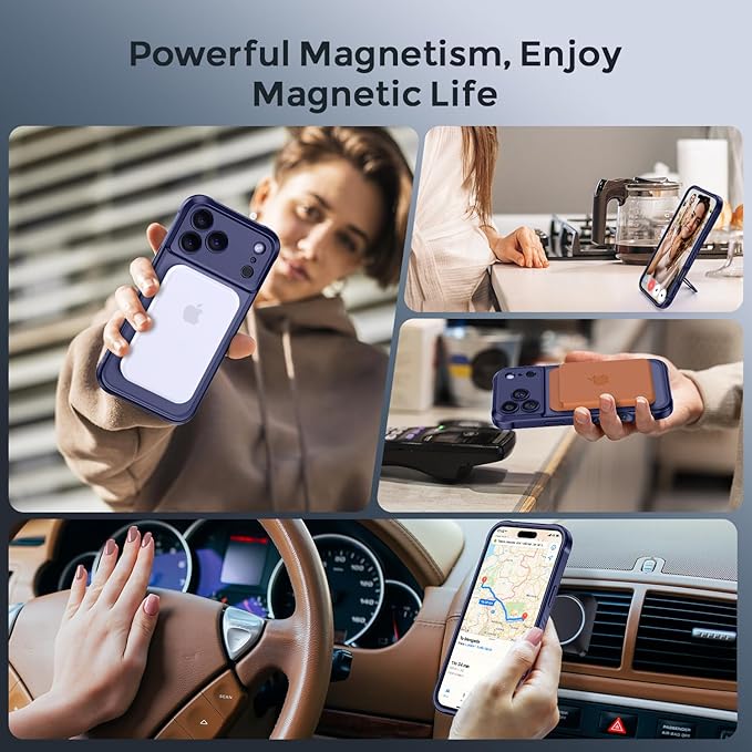 MOCCA Compatible with iPhone 17 Pro Case with Magnetic Invisible Stand [Full Camera Protection] [Compatible with Magsafe] Military Drop Shockproof Translucent Matte Phone Case Cover 6.3",Deep Blue