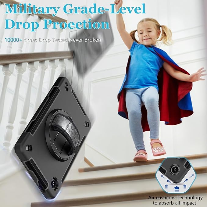 Case for Galaxy Tab A9 Plus 5G 2023: Heavy Duty TPU Cover for Samsung Tablet A9+ 11 Inch with Screen Protector- Stand - Handle - Shoulder Strap -S-Pen Holder- Black