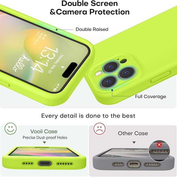 Vooii Compatible with iPhone 16 Pro Max Case, Liquid Silicone Upgrade [Camera Protection] [Soft Anti-Scratch Microfiber Lining] Shockproof Phone Case for iPhone 16 Pro Max 6.9 inch - Fluorescent Green