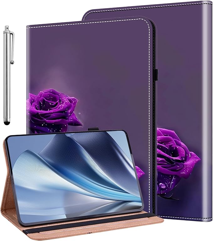 ALILANG Case for Lenovo Tab M9 9 inch Case 2023 (TB-310FU) with Stylus, Shockproof Folding Stand Cover for Lenovo Tab M9 Case-Purple Rose