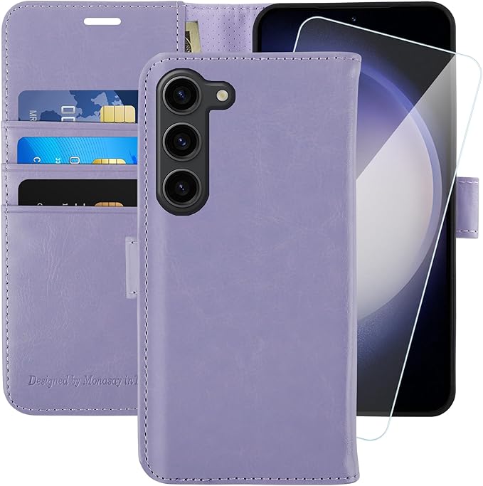 MONASAY Wallet Case Compatible for Galaxy S23+Plus 5G,[RFID Blocking] Flip Folio Leather Cell Phone Cover with Credit Card Holder，6.6 inch, Lavenders