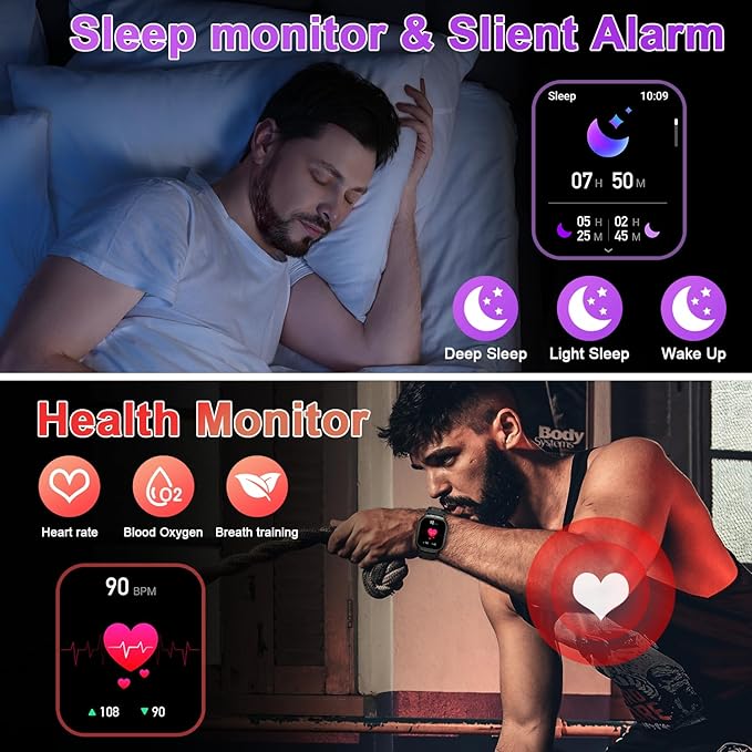 Smart Watch for Men Fitness Tracker: Make/Answer Call Military Smart Watches for Men Digital Mens Watches Running Waterproof Smartwatch Android Phones iPhone Samsung Compatible Heart Rate Monitor