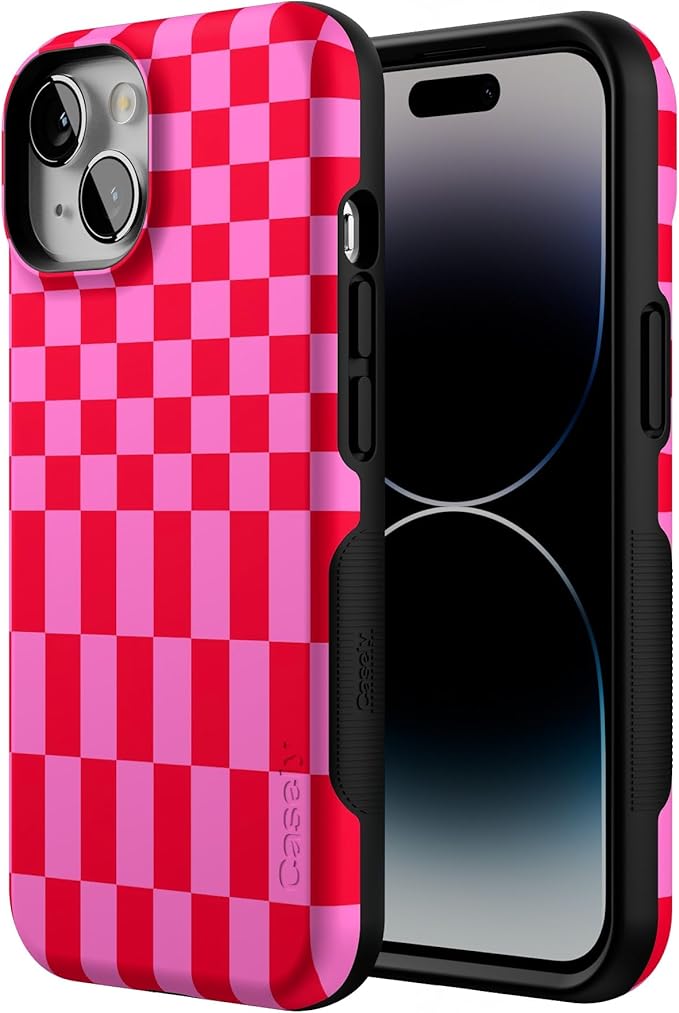 Casely iPhone 14 Case | Vibe Check | Pink Checkerboard | Compatible with MagSafe | Bold Protective Design