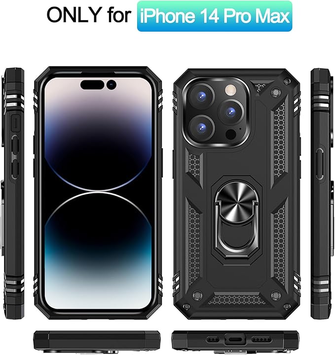 ADDIT Phone Case for iPhone 14 Pro Max Case,with Kickstand Ring,Adjustable Stand,Military Grade,Heavy Duty Protection,Shockproof,Anti-Fingerprint,Support Magnet Car Mount,Black