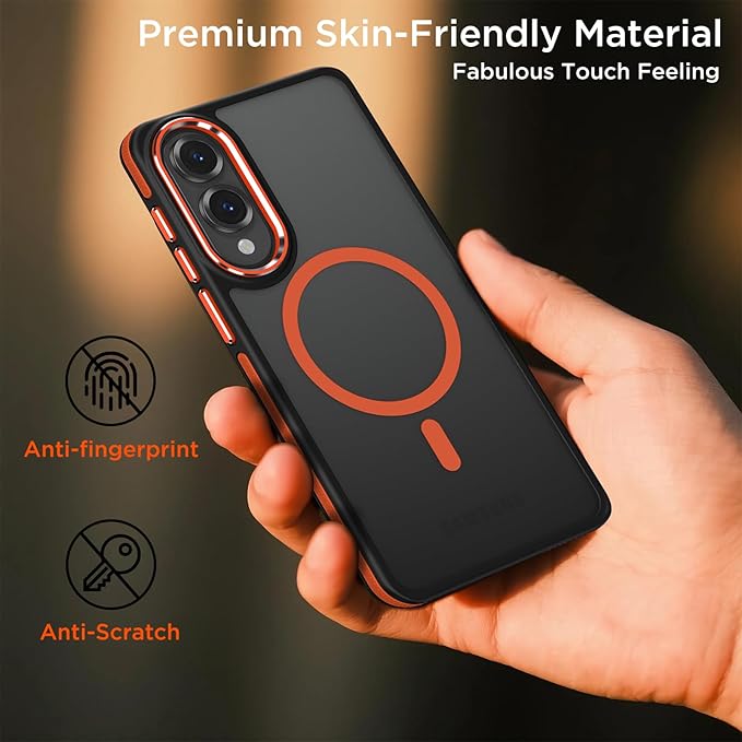 Case for Samsung Galaxy S25 Edge, Fits for Magsafe, Anti-Scratch Translucent Matte Cover [Non-Slip Grip], Color Hybrid Magnetic Phone Case for Galaxy S25 Edge, Drop Resistant (Black/Orange)
