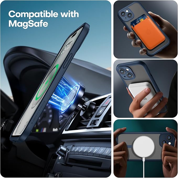 ImpactStrong Magnetic Guard Designed for iPhone 15 Case [Camera Protection] [Military Grade Drop Tested] [Compatible with MagSafe] Slim Translucent Matte Phone Case (6.1") - Navy Blue