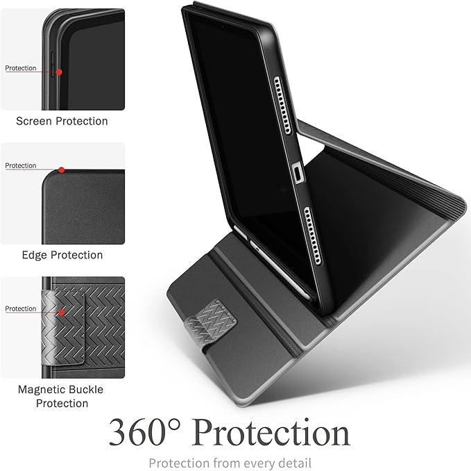 auaua Case for iPad (A16) 11th Generation 11 Inch 2025, iPad 10th Generation 10.9 Inch 2022, with Pencil Holder, Auto Sleep/Wake, Adjustable Stand, PU Leather (Grey)