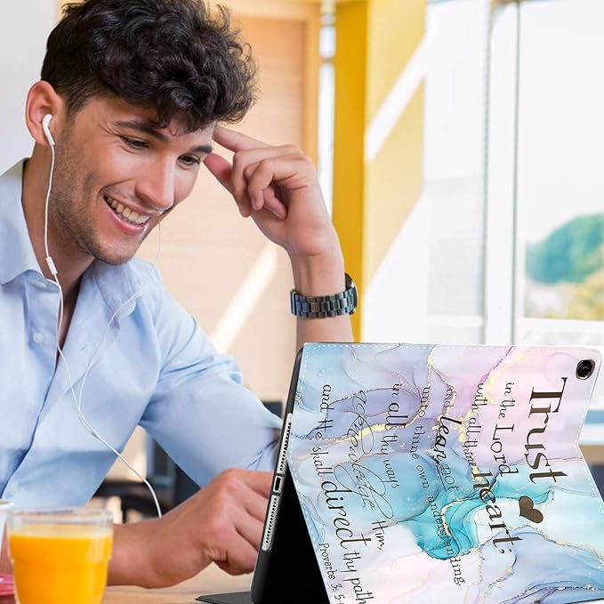 Case for Samsung Galaxy Tab A9 Plus 11 inch 2023，Slim Fit Foldable Standing Cover Case with Auto Sleep/Wake，Verse Scripture Quotes on Teal Purple Marble