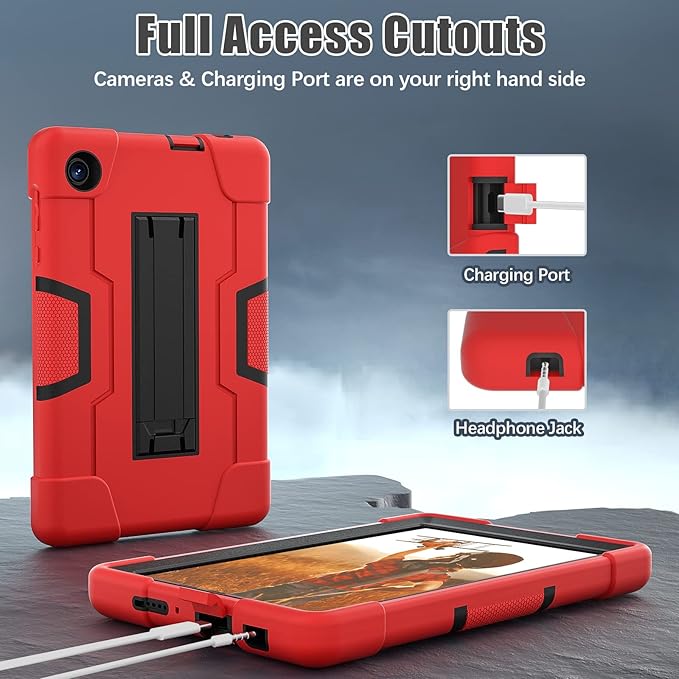Bingcok for TCL TAB 8 LE Case, TCL TAB 8 LE Case for Kids, Heavy Duty Rugged Full-Body Hybrid Shockproof Drop Protection Cover for TCL Tab 8 LE (Model:9137W) 2023/TCL Tab 8 WiFi (Model:9132X) (2-Red)