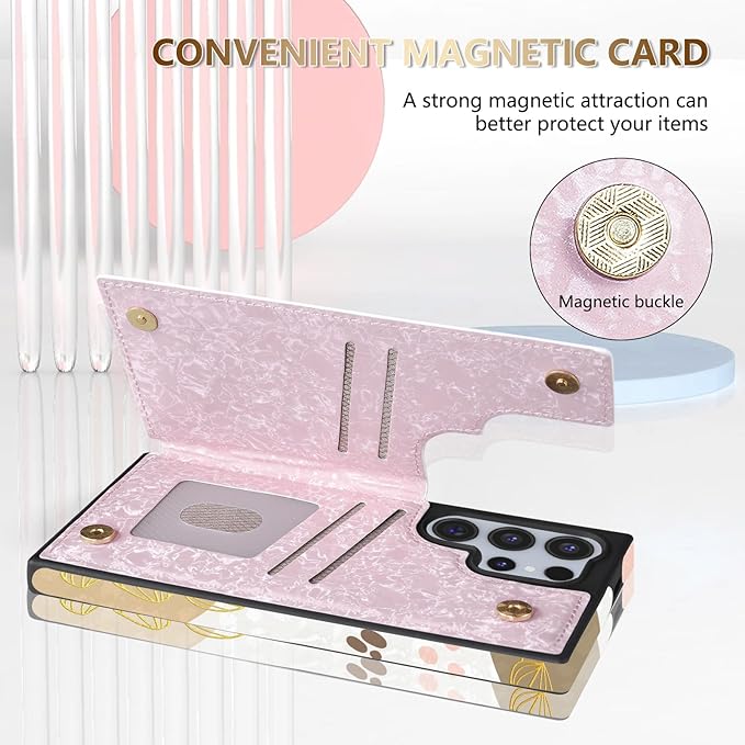 NNH Compatible with Samsung Galaxy S25 Ultra Wallet Case with RFID Blocking Card Slots Folio Flip PU Leather Double Magnetic Clasp Design Cover for Galaxy S25 Ultra(6.8 inch-Morandi Line Flower)