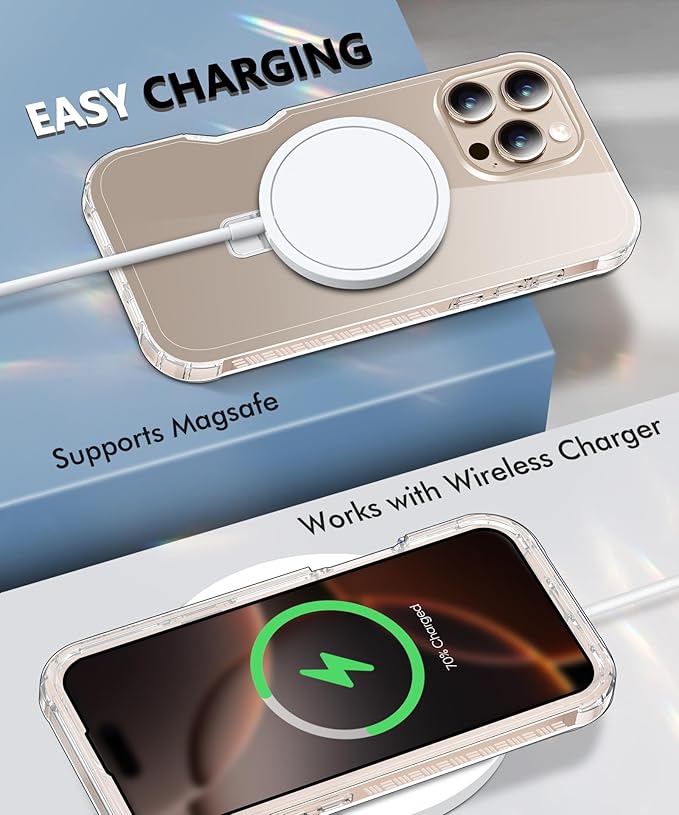 Compatible with iPhone 16 Pro Max Case, Built-in Screen Protector & Seamless Stand, with Camera Lens Protector, Strong Magnetic Clear Phone Case, Full Body Protective Cover for 6.9" (Clear)