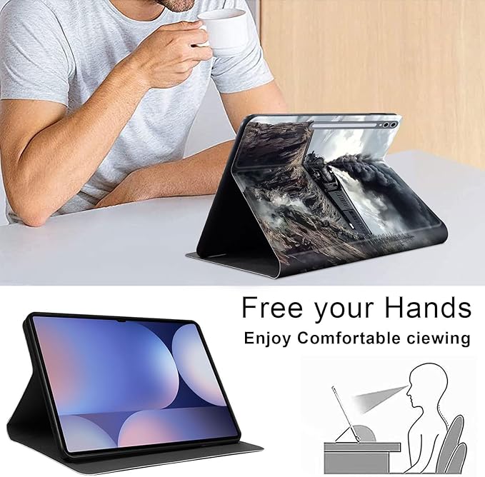Case for Samsung Galaxy Tab S10 Ultra/Galaxy Tab S9/S8 Ultra 14.6-Inch, Slim PU Leather Stand Cover with Auto Wake/Sleep, Multi-Angle Viewing & Shockproof, Steam Train