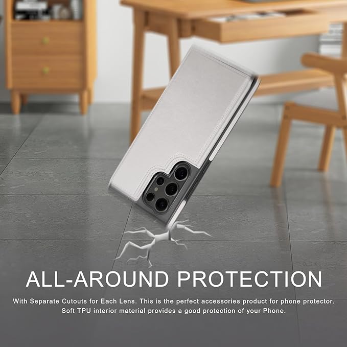 DJDUCK Designed for Samsung Galaxy S25 Ultra Case Wallet with Card Holder, [Magnetic Clasp Cover] [RFID Blocking Leather Protection] Shockproof Women Men Cases for Samsung S25 Ultra Creamy-White