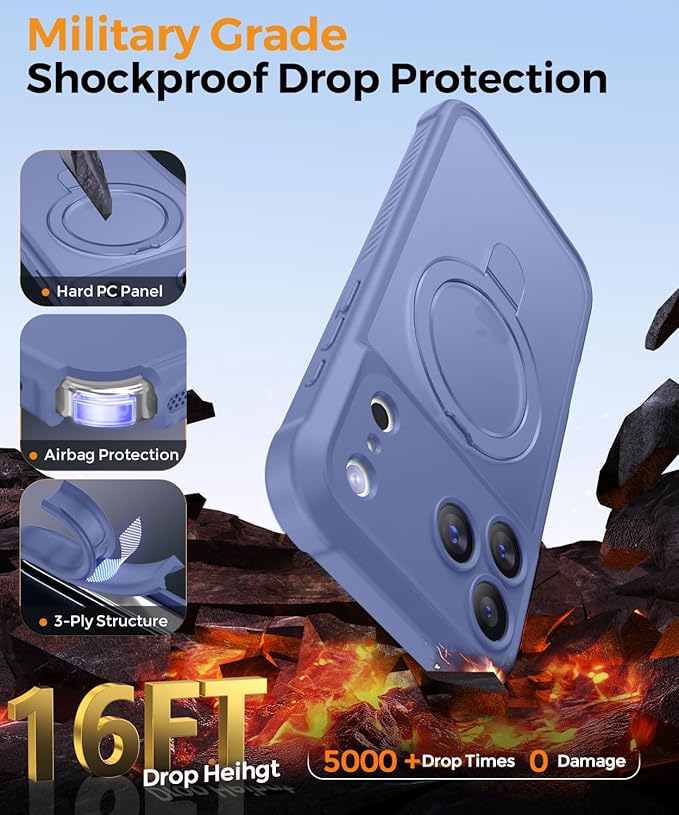 MOCCA Compatible with iPhone 17 Pro Max Case with Magnetic Invisible Stand [Full Camera Protection] [Compatible with Magsafe] Military Drop Shockproof Translucent Matte Phone Case Cover,Lavender Grey