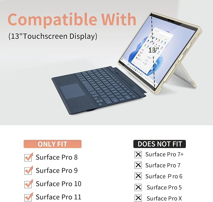 Case Updated Version fit Microsoft Surface Pro 11/10 /9/8 13-Inch, All-in-one Rugged Case Compatible with Type Cover Keyboards, Transparent&Yellow