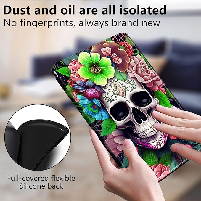 Case for Lenovo Tab M10 Plus 10.3", 360 Degree Rotating Folding Stand,with Auto Sleep/Wake Case for Lenovo Tab M10 Plus (2020 2nd Gen) TB-X606F/TB-X606X 10.3" FHD Tablet,Skull Pink Rose Flower