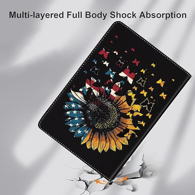 Case for Samsung Galaxy Tab A9 Plus 11 inch 2023，Slim Fit Foldable Standing Cover Case with Auto Sleep/Wake for Galaxy Tab A9+ 11’2023 (SM-X210/X216/X218)，USA Flag Sunflower Butterfly
