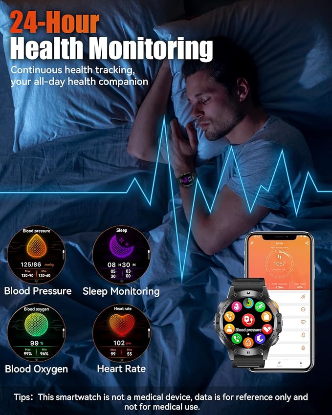 Military Smart Watches for Men with Bluetooth Call, 1.43" AMOLED Waterproof Smartwatch with Flashlight, 111 Sport Modes, 530mAh Heart Rate/SpO2/Sleep Monitor Fitness Tracker for Android iOS