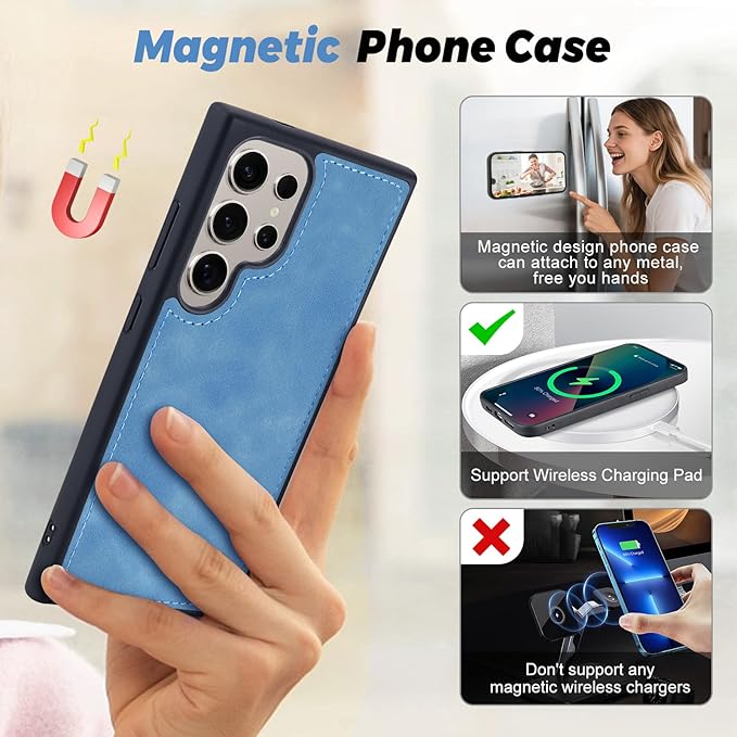 TwoHead for Samsung Galaxy S24 Ultra Wallet Case with Card Holder & Detachable Magnetic Phone Case for Galaxy S24 Ultra,PU Leather Shockproof Protective Phone Cover Wallet(6.8 in,Sky Blue)