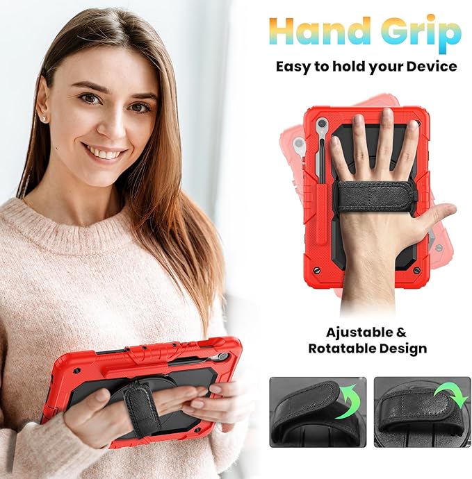 Herize Case for Samsung Galaxy Tab S10 FE/ S9 FE 5G 10.9 Inch/Galaxy Tab S9 11 Inch with Screen Protector for Kids Girls | Shockproof Rugged Protective Case W/Pen Holder Hand Strap Shoulder Strap