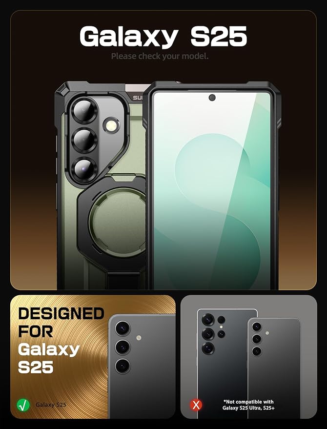 SUPCASE for Samsung Galaxy S25 Case with Stand (Unicorn Beetle Grip), [Compatible with MagSafe] [Military-Grade Drop Protection] Heavy Duty Shockproof Magnetic Phone Case for Galaxy S25 6.2", Guldan