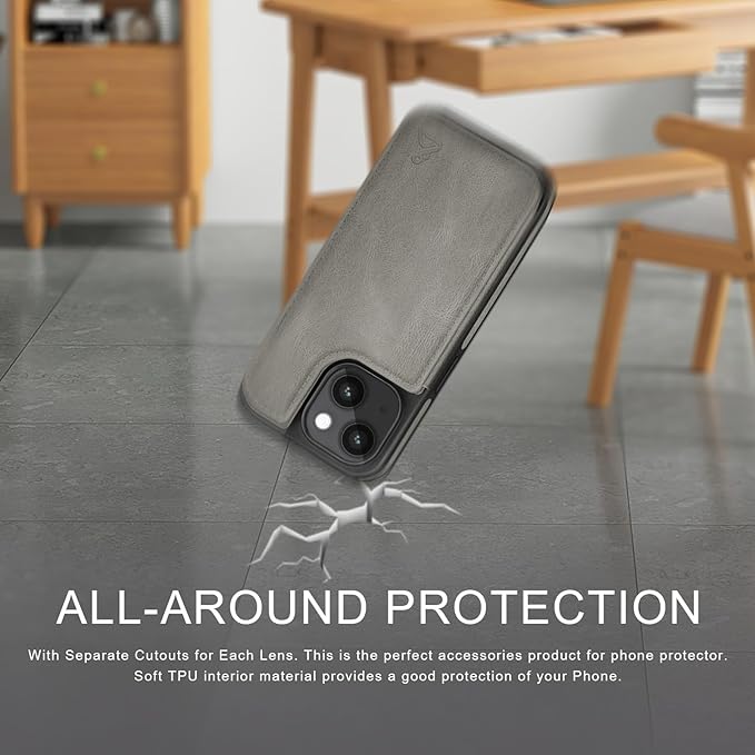 DJDUCK Designed for iPhone 14 Case Wallet with Card Holder, [Magnetic Clasp Cover] [RFID Blocking Leather Protection] Shockproof Women Men Cases 6.1 Inch for Apple 14 Grey