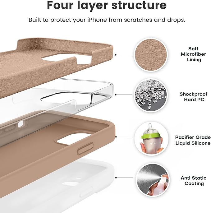 Vooii Compatible with iPhone 12 Case/iPhone 12 Pro Case, Liquid Silicone Upgrade [Soft Anti-Scratch Microfiber Lining] [Shockproof Drop Protection] Phone Case 6.1 inch - Light Brown