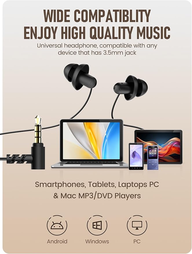 Hearprotek Sleep Earbuds, 3.5mm Lightweight Soft Noise Reduction Earbuds Wired with Mic and Volume Control