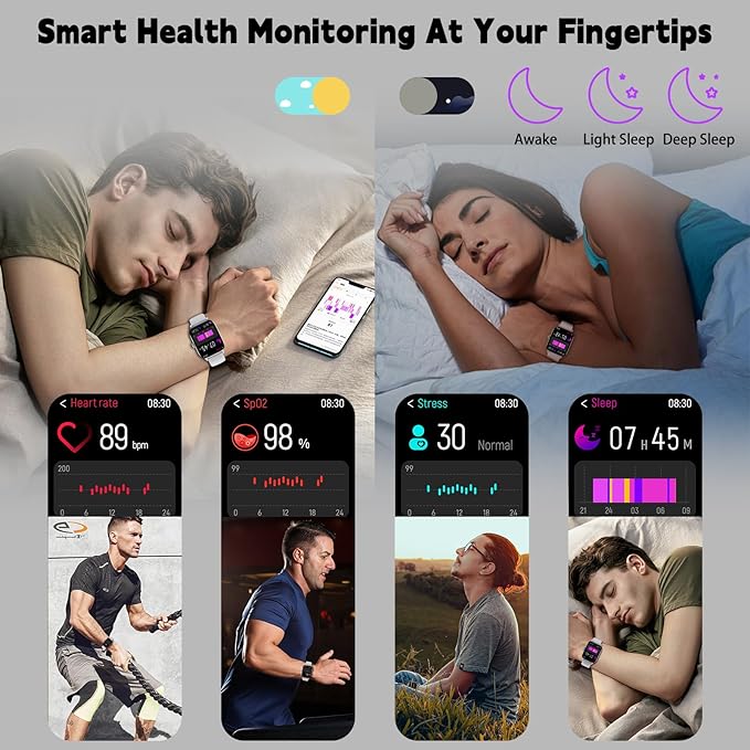 Smart Watch for Women Men(Answer/Make Call), Smartwatches with Heart Rate/SpO2/Sleep/Stress Monitor, IP68 Waterproof Activity Tracker for Android iPhone, 100+ Sports Fitness Watches (Gray, 2.01)