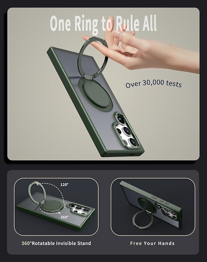 Magnetic Stand Case for Samsung Galaxy S24 Ultra 6.8" [with 2 Screen Protectors] [360° Rotation Magnetic Stand] [Compatible with Magsafe] Military-Grade Drop Protection Case, Green