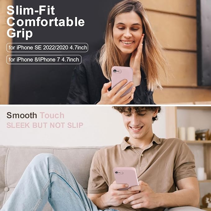 Vooii for iPhone SE Case 2022/3rd/2020,iPhone 8/7 Case, Upgraded Liquid Silicone with [Flat Edges] [Camera Protection] [Soft Anti-Scratch Microfiber Lining] Phone Case for iPhone SE - Sand Pink