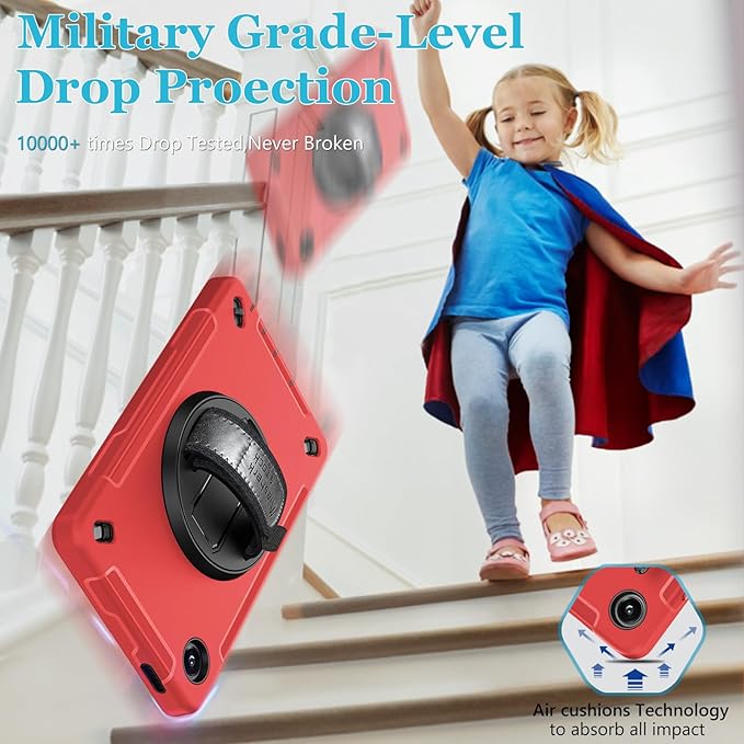 Case for Galaxy Tab A9 Plus 5G 2023: Heavy Duty TPU Cover for Samsung Tablet A9+ 11 Inch with Stand - Handle - Shoulder Strap -S-Pen Holder- Red