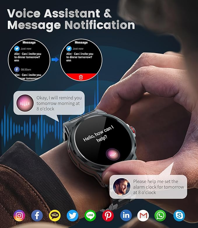 Military Smart Watch for Men(Answer/Dial Calls),1.46'' AMOLED Touchscreen/5ATM Waterproof/120+ Sports Modes Fitness Watch with Blood Pressure/Heart Rate/SpO2/Pedometer for Android iOS Smartwatch Black