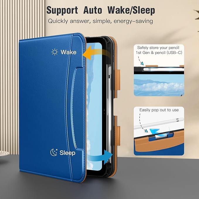 MoKo for iPad (A16) 11th Generation Case 11 inch 2025, iPad 10th Generation Case 10.9" 2022 with Pencil Holder & Pocket, Premium Leather Folio Stand Cover, Multiple Viewing Angles, Abyss Blue