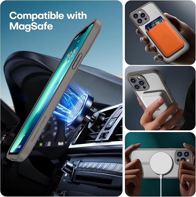 ImpactStrong Magnetic Guard Designed for iPhone 13 Pro Max Case [Camera Protection] [Military Grade Drop Tested] [Compatible with MagSafe] Slim Translucent Matte Phone Case (6.7") - Gray
