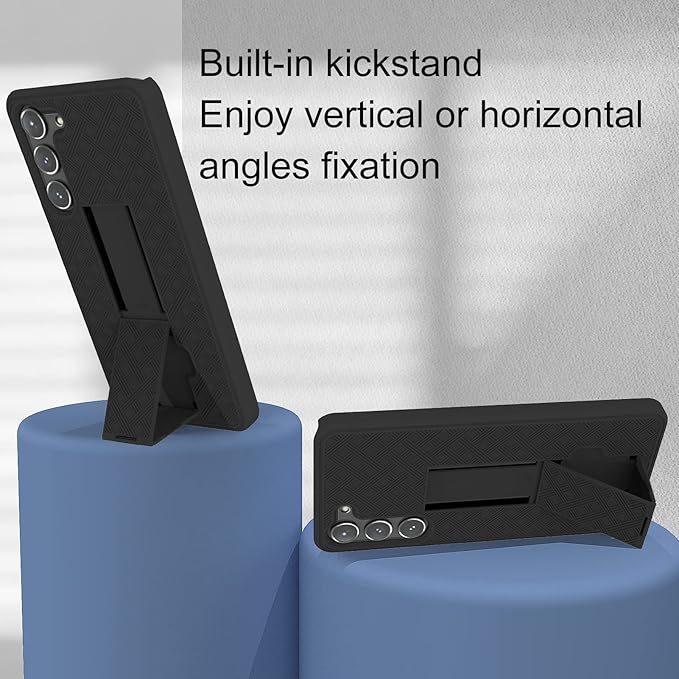 Ailiber for Samsung Galaxy S25 Plus Case with Belt Clip, S25Plus Phone Case Holster with Screen Protector, Swivel 2-in-1 Stand Holder, Slim Shockproof Shell Pouch Full Body Cover-Black