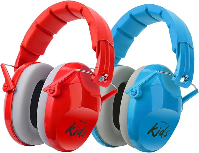 PROHEAR 032 Kids Noise Cancelling Headphones with Adjustable Headband - 25dB NRR Autism Ear Protection for Child at Mowing Studying Sleeping Racing - 2 Pack - Red and Blue