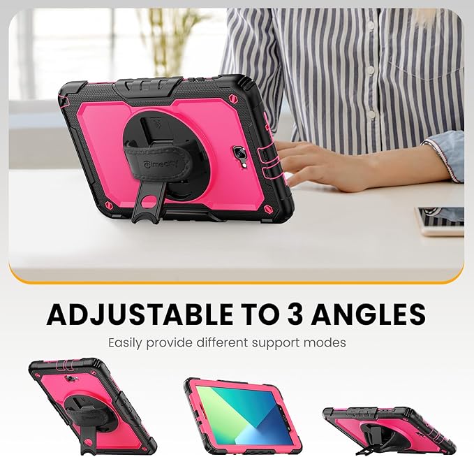 Timecity Case for Galaxy Tab A 10.1 2016 Release (SM-T580 T585 T587), Heavy Duty Protection Case with Screen Protector, Swivel Stand, Hand Strap and Shoulder Strap Stylus Holder - Rose
