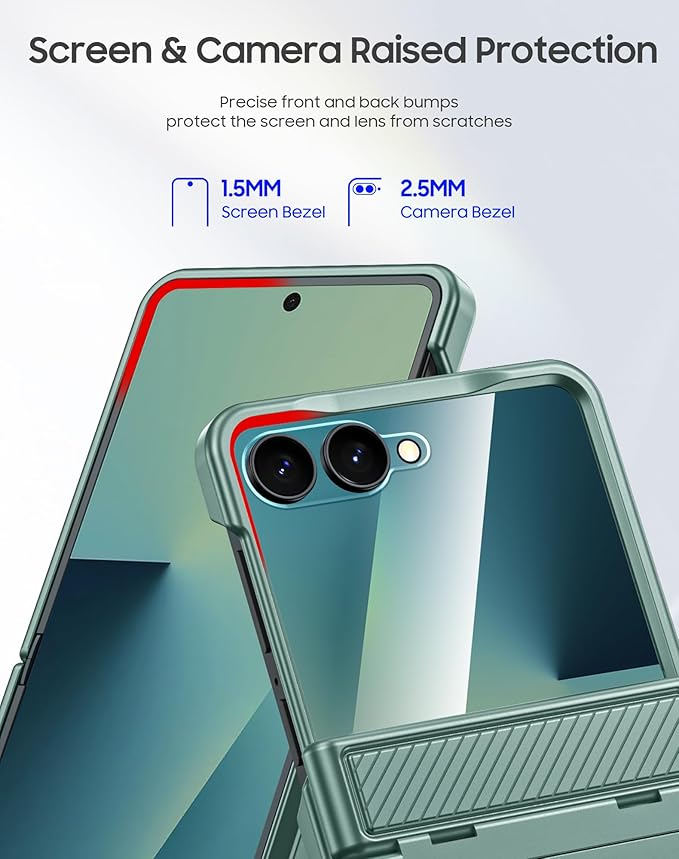 for Samsung Galaxy Z Flip 7 Case Wallet RFID Card Holder&Hinge Protection&HD Screen Protector, Full Body Shockproof Cover for Galaxy Z Flip 7(Mint Green)