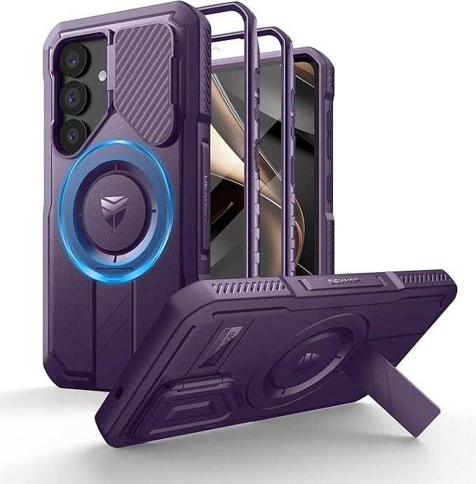 Dexnor for Samsung Galaxy S25 Case with Camera Cover & Adjustable Kickstand & Built-in Screen Protector, Magnetic Rugged Shockproof Bumper Cases Heavy-Duty Protective Cover (2025),Phantom Purple