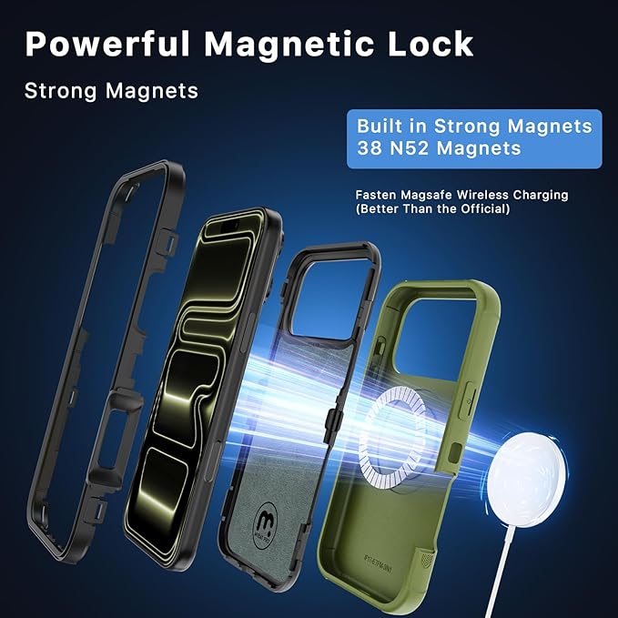 M MYBAT PRO For iPhone 17 Pro Max Case with Belt Clip Holster, Maverick Series 17 Pro Max Case[Compatible with Magsafe]w/Screen Protector,Anti-Drop,with 360°Rotating Kickstand,Heavy Duty Protection