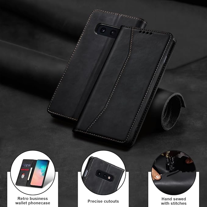 Jasonyu Flip Wallet Case for Samsung Galaxy S10e,Leather Magnetic Folio Cover with Card Holder,Kickstand - TPU Shockproof Durable Protective Phone Case,Black