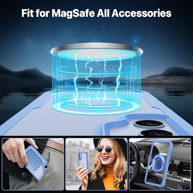 CENHUFO Magnetic Privacy for Samsung Galaxy S24 Case, Full Body Phone Case with Built-in Privacy Screen Protector and Camera Lens Protector, Anti Peep Shockproof Bumper Clear Protective Cover -Blue