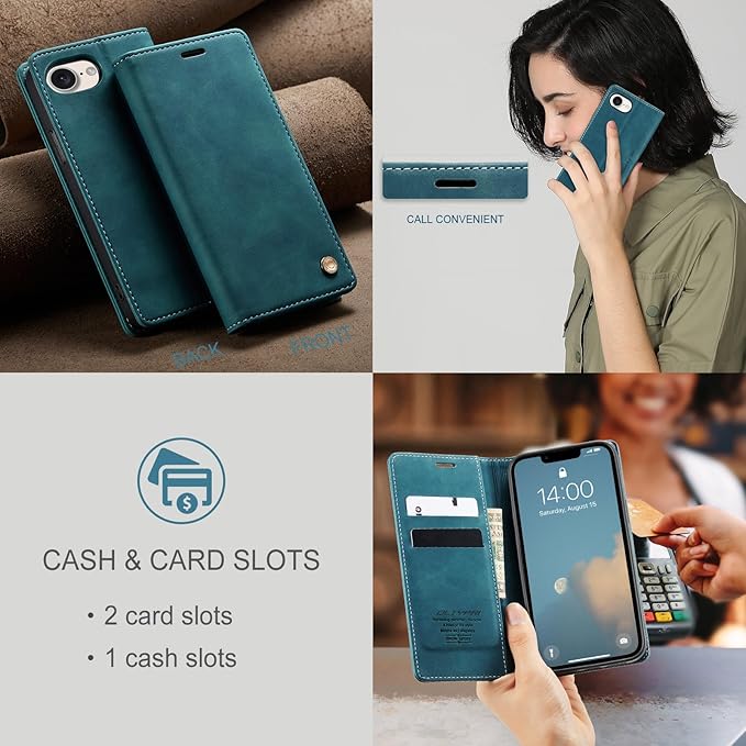 QLTYPRI Case for iPhone 16e, Vintage PU Leather Wallet Case Card Slot Kickstand Magnetic Closure Shockproof Flip Folio Cover for iPhone 16e - Blue