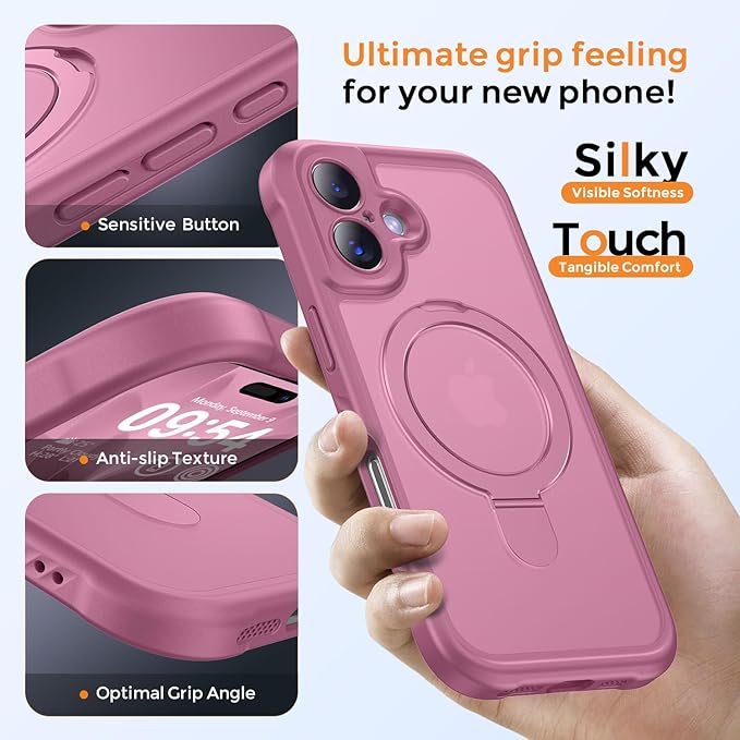 MOCCA Compatible with iPhone 17 Case with Magnetic Invisible Stand [Full Camera Protection] [Compatible with Magsafe] Military Drop Shockproof Translucent Matte Phone Case Cover 6.1",Lavender Purple