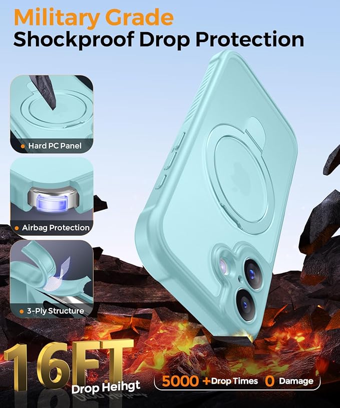 MOCCA Compatible with iPhone 17 Case with Magnetic Invisible Stand [Full Camera Protection] [Compatible with Magsafe] Military Drop Shockproof Translucent Matte Phone Case Cover 6.3",Blue